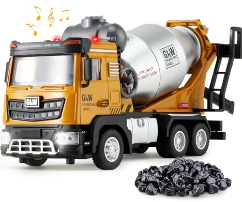 Tacobear Camion Enfant Tracteur Jouet 1:40 Métal Transporteur avec Son et Lumière Véhicules Transport Tractopelle Majorette Voiture Cadeau d'anniversaire Jouet Garçons 3 4 5 6 Ans (Bétonnière)