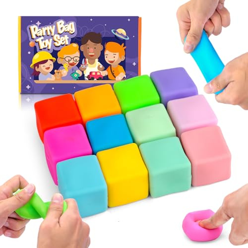 12 stycken kuber sensoriska stressbollar för barn, färgväxling Squishy-leksaker, fidget toys klämbollar för vuxna, mjuk anti-stress