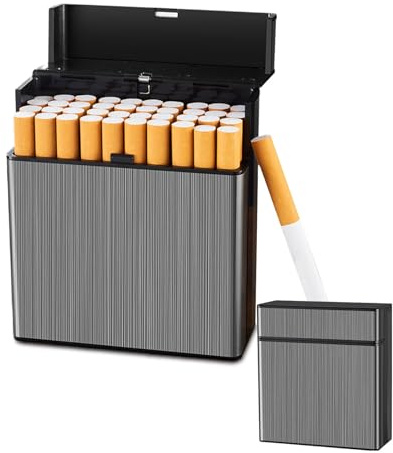 DxxD Boîte à Cigarettes Homme Aimanté, Grand Étui à Cigarettes en Métal, Porte Cigarettes Femme en Aluminium Etui Paquet Fermeture, Paquet de Cigarettes Contenir 40 Cigarettes, Gris