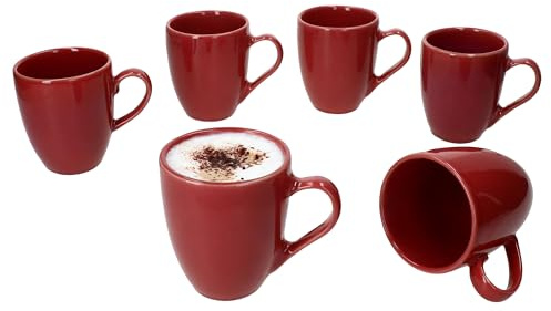 MÄSER 6er Set Natural Kaffeebecher I 270 ml I dunkelrote Steingut-Becher mit Henkel für 6 Personen I Tassen für Heißgetränke wie Tee, Kakao & Co