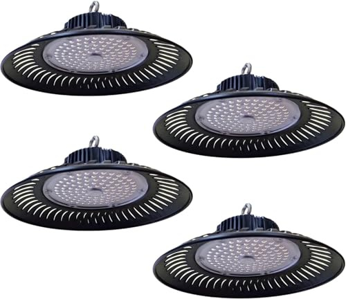 Jandei - Confezione da 4 Faretti Industriali UFO ECO LED Alta Luminosità 9000 Lumen, Luce Bianca Fredda 6000K. Ottima Illuminazione per Soffitti Alti in Magazzini, Officine, Garage e Fabbriche (100W)