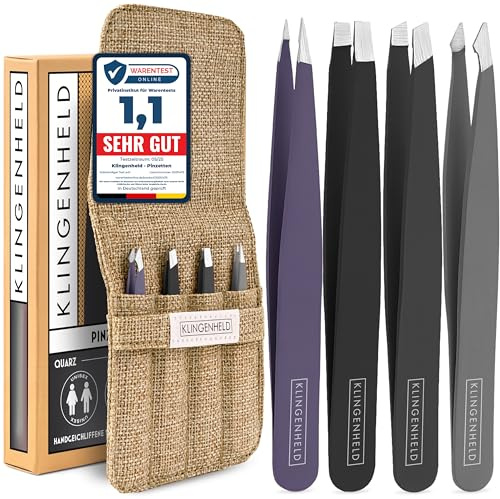 KLINGENHELD® Präzises Pinzetten-Set mit handgeschliffenen Spitzen - Perfekt für alle Anwendungsbereiche - inkl. Baumwoll-Etui 100% plastikfrei & nachhaltig - Pinzette Augenbrauen zupfen, 21 Farben