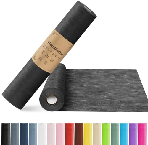 aboveBED 25m x 30cm Vlies Tischläufer, Tischläufer Schwarz Tischdeko Tischband für Kommunion, Hochzeiten, Einschulung, Taufe, Geburtstage, Jugendweihe und Party