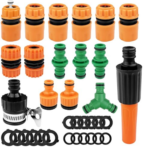 Absyrony Embout Tuyau Arrosage, Kit de Raccord Tuyau d'Arrosage 1/2 Pouce, Adaptateur Robinet, Connecteur Nez de Robinet, Raccords Rapide sans Fuite pour D'arrosage de Jardin, Lavage de Voiture