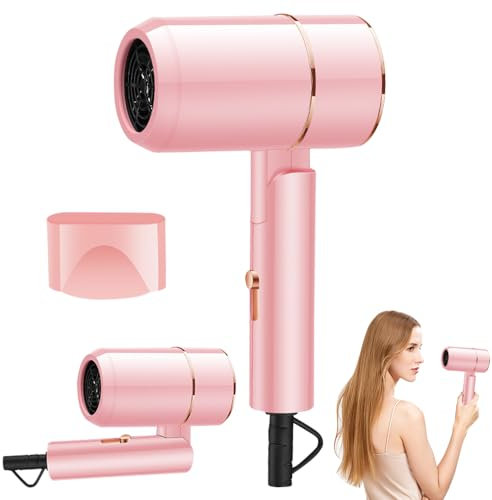 Travel Hair Dryer, Foldable Small Travel Hairdryer, 800W Hair Dryer with Diffuser, Travel Hairdryers Lightweight, 2 Heat Settings, Fast Drying Portable Hairdryers for Women, Man, Salon, Home (Pink)