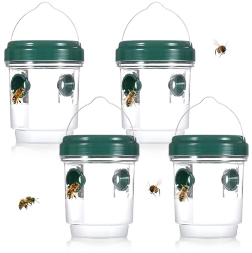 4 Pack Wasp Traps,Wasp Trap Outdoor Hanging,Pest Control Traps,Carpenter Bee Traps for Outside,Insect Control, Waterproof Reusable,Wasps Deterrent Insect Catcher (Green)