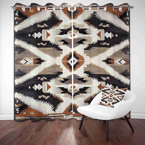 LLponhg Aztec Patterns Blackout Curtains for Living Room Brown Curtain for Bedroom Soundproof Thermal Black Out Curtains for Kids Teens Room, Set of 2 Panels W 55 x L 102