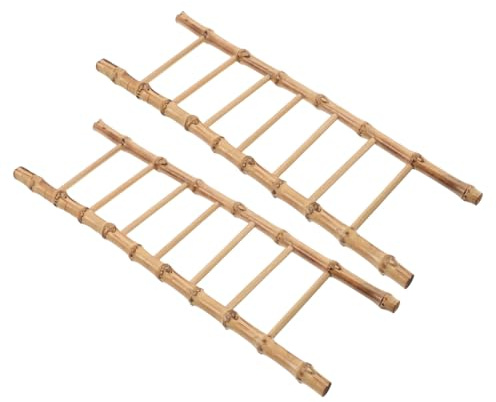 minkissy 2pcs Miniature Bamboo Ladder Set for Fairy Garden Vintage Tiny Decorative Ladder for Dollhouse Furniture Compact Lightweight Micro Landscape Ornament for DIY Crafts