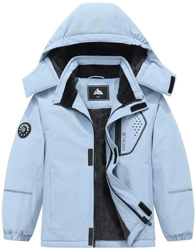 QUCOOM Boy's Winter Snow Coat Kids Warm Ski Jacket, Waterproof Fleece Snowboard Jackets Windproof Outdoor Hooded Raincoat