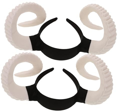 LALADEFIEE 2pcs Sheep Horn Headband for Halloween Costume Party Realistic Ram Horns Hairband Animal Ears Headwear Makeup Accessories