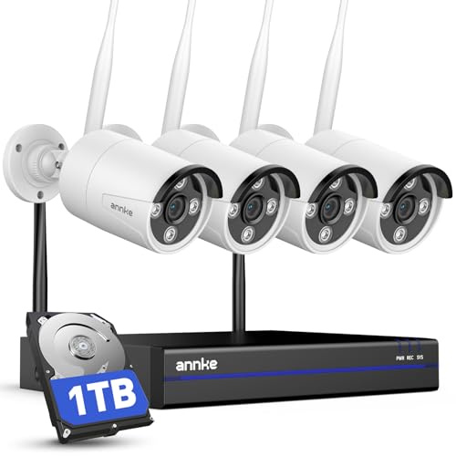 ANNKE 4K 16CH Wireless CCTV Camera System, 1TB HDD for 24/7 Recording | 4pcs 2K Metal Security Camera Outdoor with Color Night Vision, 5G & 2.4G WiFi, Two Way Audio, Human Detection, Alarm Lights