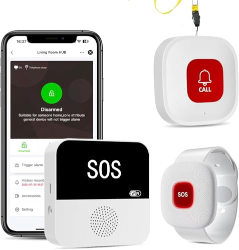 Personal Alarms for Elderly Tuya Wifi Smart Panic Button Linked To Phone only Supports 2.4GHz Wi-Fi, NO FEES (WiFi Set)
