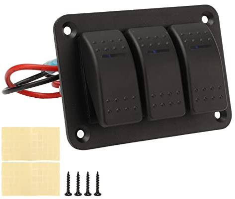 Pannello interruttore a 3 gang, interruttore a levetta con luce blu IP65 impermeabile 12–24 V per barche, camion e veicoli marini, con protezione da cortocircuito e polarità inv