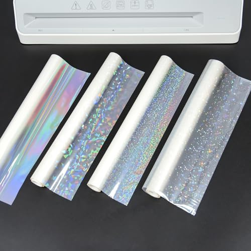 4Pcs/Set BOPP Holographic Precoated Film 8.6x196.8 inch T 1 mil Clear Waterproof Scratch-Proof Thermal Laminating Film Roll Compatible with Laminators Craft DIY Christmas Party Paper Crafts Decorative