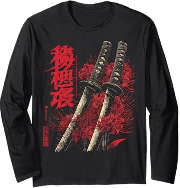 Ragno Rosso Giglio Fiore Katana Spada Anime Giapponese Otaku Maglia a Manica
