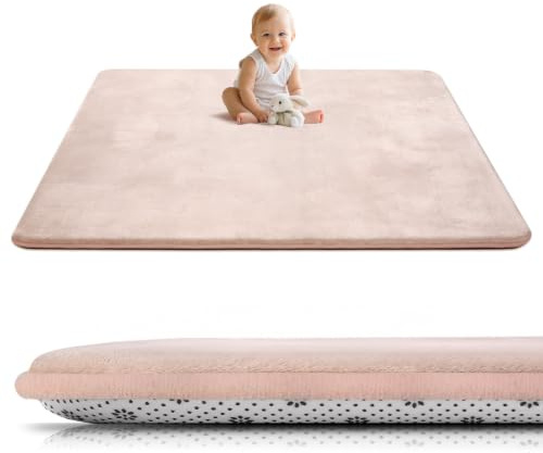 Tuocal Krabbelmatte Baby Spielmatte 150x180x3cm krabbeldecke, Rosa | Ultra Dicke, mit Rutschfester Unterseite, Ultraweiche Stütze und Plüschiges Gefühl, Pflegeleichte, Teppich Kinderzimmer