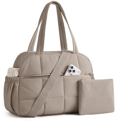 BAGSMART Puffer Reisetasche Damen Sporttasche handgepäck wickeltasche 20L | mit Kosmetiktasche Verstellbarer Gurt Trolley-Gurt, Wasserdicht Travel Duffle Gym Bag Weekender Damen Kliniktasche Geburt