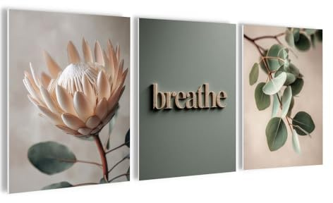 artissimo Bilderset 3er-Set PE6783-DS, Blumenbilder Eukalyptus salbei beige, 3 Bilder 30x40 cm, moderne Wandbilder Wohnzimmer, Japandi Bilderwand, skandinavische Wanddeko