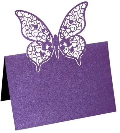 Tarjetas De Lugar Con Recorte De Mariposa Hueca 50 Piezas, Tarjetas De Mesa Con Nombre De Tienda En Blanco Cortadas Con Láser Para Decoración De Mesa De Fiesta De Cena De Recepción De Boda (Violeta)
