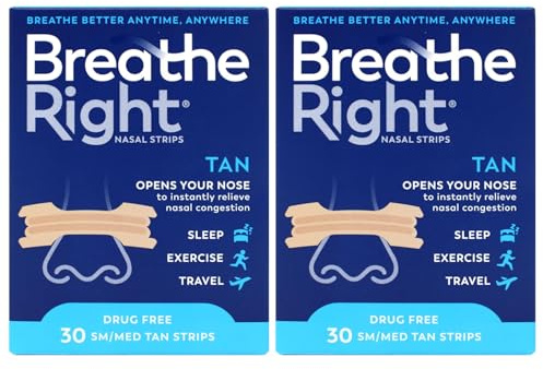 Breathe Right Nasal Strips, Small/Medium, Tan, 30-Count Boxes (Pack of 2)