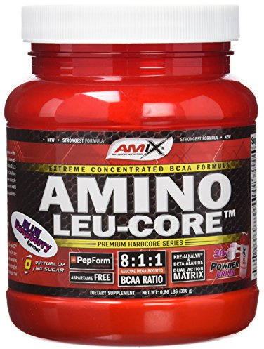 AMIX - Suplemento Alimenticio Amino LeuCore - Aminoácidos Ramificados en Polvo 390 g - Facilita la Recuperación Muscular - Estimula la Síntesis de Proteína - Sabor Arándanos