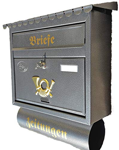 Pachurka & Dąże Großer Briefkasten XXL Silber/Silbergrau mit Zeitungsrolle Flachdach Katalogeinwurf Zeitungsfach