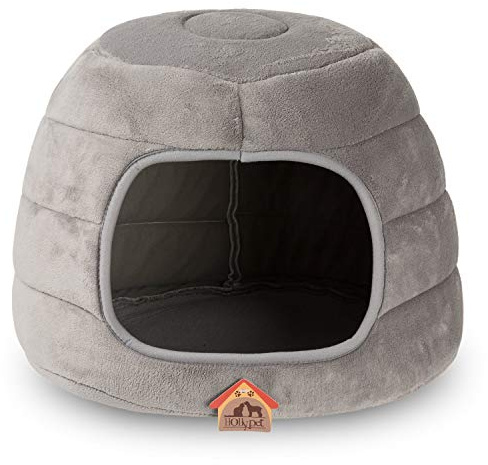 Hollypet Cuccia per gatti in velluto corallo, 2 in 1, pieghevole, per gatti e cani di piccola taglia, grigio, S
