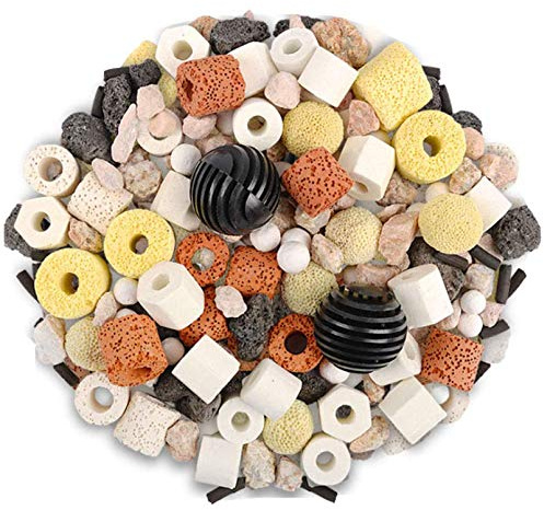 Hamiledyi Aquarium Filter Media 12 in 1 Bio Balls Ceramic Rings Fish Tank Pond Biofilter Filter Media 500 Grams with Mesh Bag