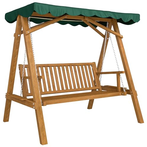 Outsunny Balancelle de Jardin 3 Places Toit imperméabilisé 2 tablettes Support 1,95L x 1,33l x 1,86H m Charge Max. 360 Kg Bois de pin Vert