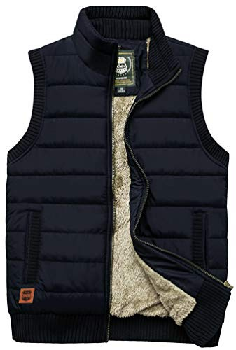 Vcansion Men's Outdoor Casual Stand Collar Thicken Qulited Fleece Jacket Vest Padded Lightweight Down Cotton Vest Coat Black US XXL