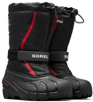 Sorel KIDS FLURRY Schneestiefel für Unisex Kinder, Schwarz (Black x Bright Red) - Youth, 33 EU