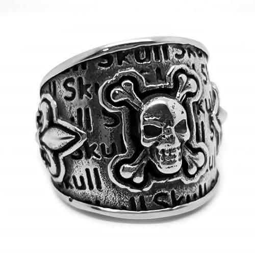 BOBIJOO Jewelry - Bague Chevalière Homme Biker Triker Large Skull Tête de Mort Crâne Fleur de Lys - 66 (11 US)