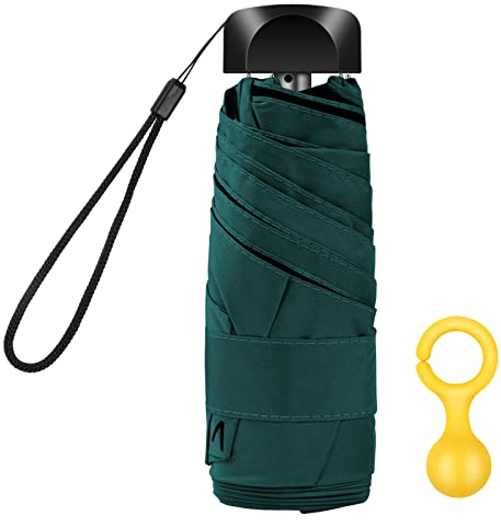 Vicloon Mini Ombrello Portatile Pieghevoli, Leggero Compatto Antivento Ombrello da Viaggio con Piatto Manico, Pioggia e UV Protezione Ombrello per Uomo e Donna Protezione UPF>50+(Verde Scuro)