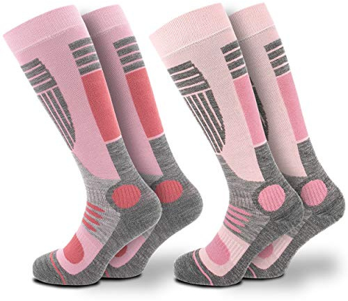 Occulto CALCETINES de ESQUI para MUJER (2 Pares), CALCETINES TÉRMICOS MUJERES DEPORTIVOS ACOLCHADOS y TRANSPIRANTES PARA TOURING, ALPINISIMO y SNOWBOARD