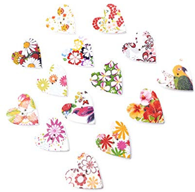 Milisten 100stücke Holzknöpfe Pack Handgefertigte Herzform Mit Buntem Blumenmuster Weiße Basis Für -nähprojekte Scrapbooking Und Kreative Bastelarbeiten Gemischte Farben