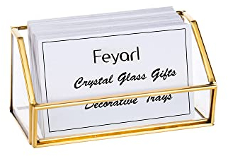 Feyarl Trapez-Visitenkartenhalter Visitenkartenständer Gold Visitenkarten Aufsteller für Schreibtisch Büro Arbeitsplatte Geburtstag Geschenk