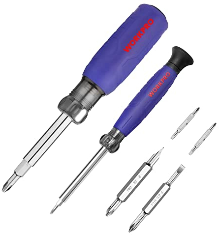 WORKPRO Set di 2 Cacciavite Multifunzione (Piatta, Phillips), Cacciavite Universale 6 in 1 e Cacciavite di Precisione 4 in 1, Doppia Punta Intercambiabile, Adatto per Lavori di Manutenzione