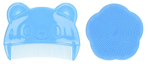 Luqeeg Baby Bath Brush, Cradle Cap Brush and Comb, Soft Baby Bath Silicone Brush Set with Cradle Cap Bristle Brush and Storage Box Ideal for Newborns and Toddlers, Perfect Baby Registry Gift(Blue)