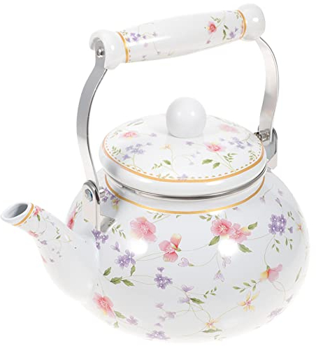 Hervidor de agua esmaltado retro, 2500 ml, tetera nostálgica con mango de cerámica , tetera de flores, tetera para gas, cocina de inducción