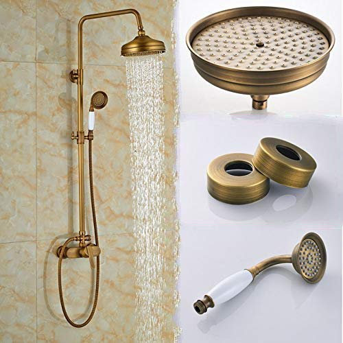 Shower System Brass Antique Rain Shower Mixer Tap Single Handle Outdoor Shower Mixer Brass Rainfall Shower Mixer With Hand Shower,Antique Brass D,02(Antique Brass B) Good