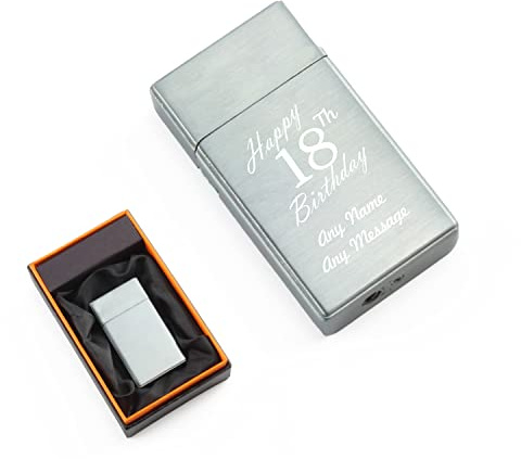 Personalised Engraved Silver Torch Gas Jet Lighter, Comes with Presentation Box, Happy 18th Birthday Design, Gift for Him, Father, Birthday Gift, Engraved in The UK