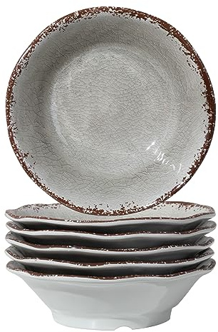 LEHAHA Melamine Salad Bowls Set, 7”x2” Round Small Pasta Bowls Set, Set of 6 Melamine All Purpose Bowl sets, Great for Everyday Use, Warm Gray