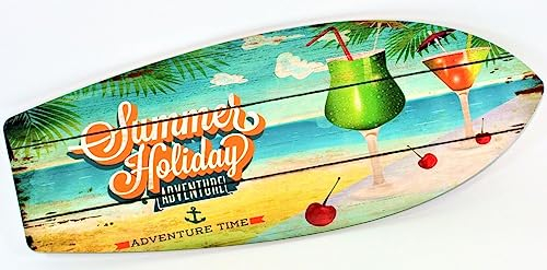 Deko Wand Schild Surfbrett 78x30 cm Summer Holiday Abenteuer Cocktail Bier Strand Beach Bar Türschild Surfboard Anker