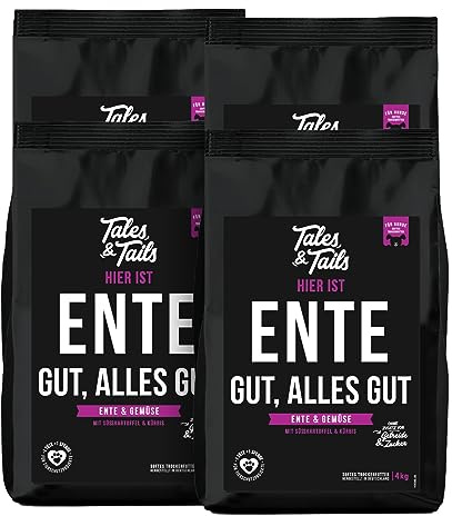 Tales&Tails getreidefreies Softfutter für Hunde I 70% Ente als einzige tierische Proteinquelle I Kurze Zutatenliste I ohne Zucker, ohne Zusätze | 4X 4kg