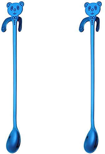 Ice Cream Spoons Set of 2 Stainless Steel Latte Spoons for Latte Coffee Hot Chocolate Hot Drinks 19.8cm Panda Shape (Blue)