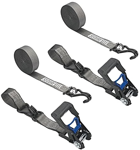 Secure Tite 1-1/2” x 20’ Ratchet Cargo Straps, 2-Pack – Ratchet Tie Down Straps, Double J-Hook Ratchet Tie Down – Ratchet Strap Set, 1667 lbs. Working Load Limit, 5000 lbs. Break Strength