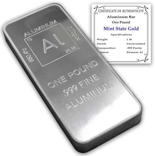 Pisapapeles de lingotes de aluminio de 1 libra con diseño de elementos con certificado de autenticidad Mint State Gold