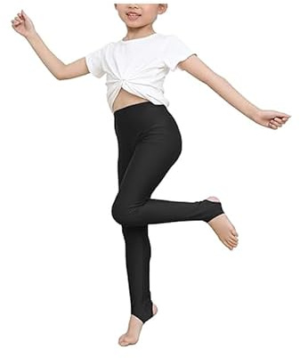 P&R DANCEWEAR LTD Leggings con estribo de nailon brillante para niños, para baile, gimnasia y giros. Ropa deportiva elegante y elástica, cómoda y versátil, Negro, 13-14 años