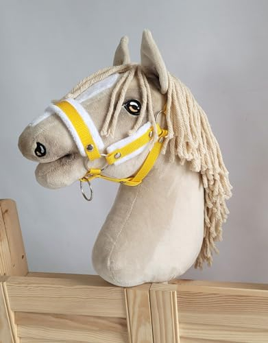 Super Hobby Horse Verstellbares Halfter für Hobby Horse A3 mit Fell. Set ohne Pferd. gelb mit weißem Fell