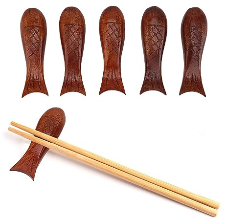 5 Piezas Soporte para Palillos, Soporte de madera para Palillos en Forma de Pez, Soporte para Cuchara Tenedor, Decoración de Mesa para Cubiertos, Cocina, Restaurante, Hotel